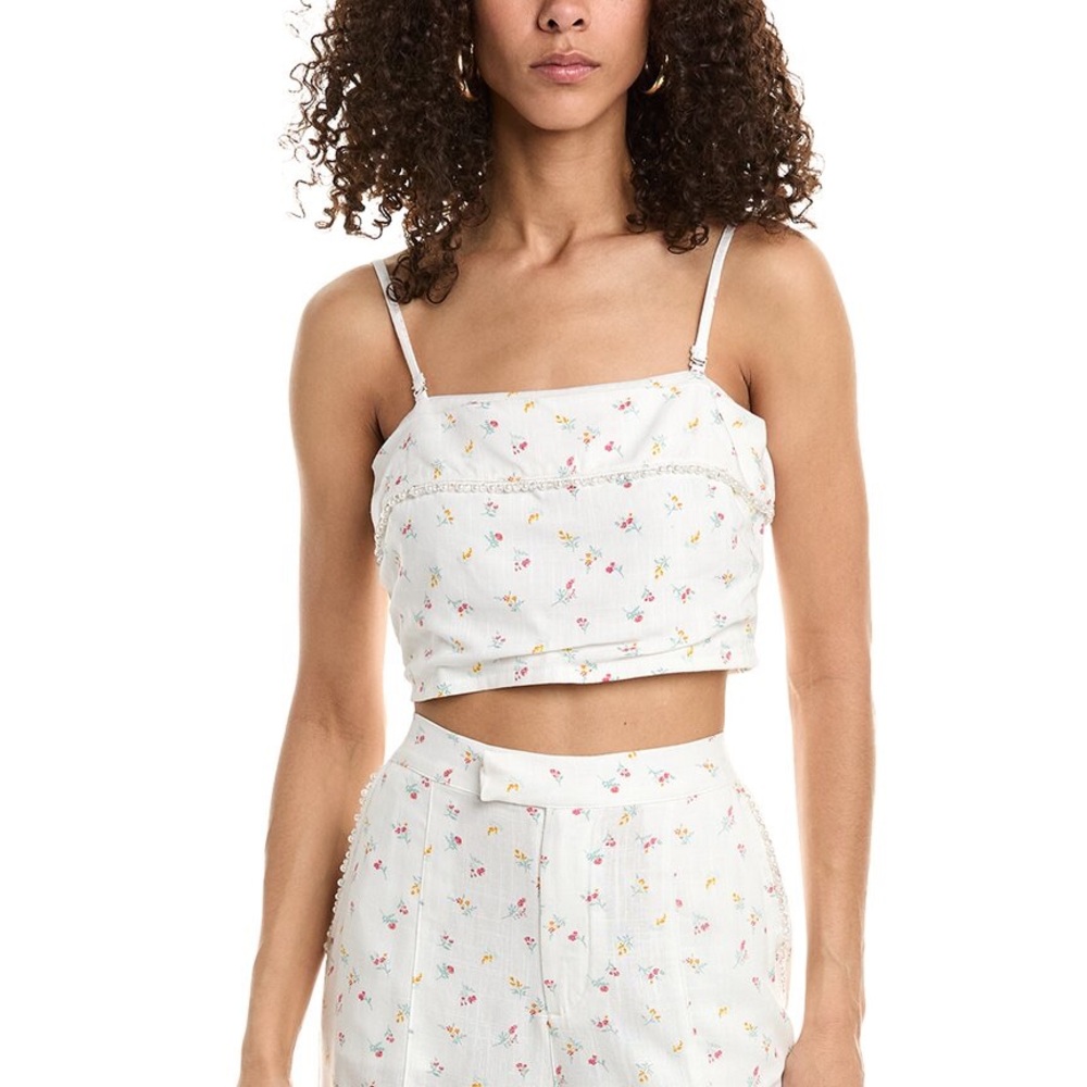 Wildfox Odessa Top Snow White stem floral ditsy with beaded faux pearl trim